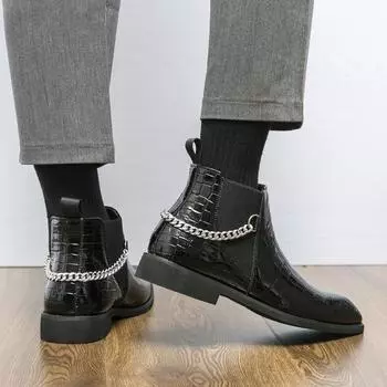 Роскошные брендовые мужские ботинки челси из высококачественной кожи, формальные ботильоны, классические офисные деловые мужские повседневные туфли, платье Hombre 39 чёрный