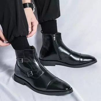 Роскошные брендовые мужские ботинки челси, модные британские деловые ботинки ручной работы, высококачественные официальные ботинки-лодочки для мужчин 38 чёрный