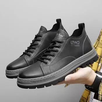 Роскошные брендовые мужские деловые кожаные туфли, трендовая повседневная обувь, шнуровка, круглый носок, мужская толстая подошва, хлопковый стиль, высокие туфли 38 чёрный