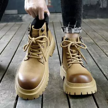 Роскошные брендовые мужские модные рабочие ботинки для улицы, осенние мужские удобные повседневные ботинки с боковой молнией и толстой подошвой большого размера 38 чёрный