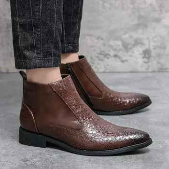 Роскошные брендовые мужские повседневные кожаные ботинки, классические удобные мужские ботинки челси, высококачественные мужские туфли с боковой молнией, уличные ботинки 38 чёрный