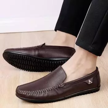 Роскошные брендовые мужские повседневные летние туфли из натуральной кожи, мужские мокасины, дышащие туфли для вождения, новые удобные мокасины без застежек на плоской подошве 37 чёрный