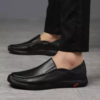 Роскошные брендовые мужские повседневные туфли из натуральной кожи, модные мужские мокасины, деловые дышащие туфли для вождения без застежек 37 чёрный