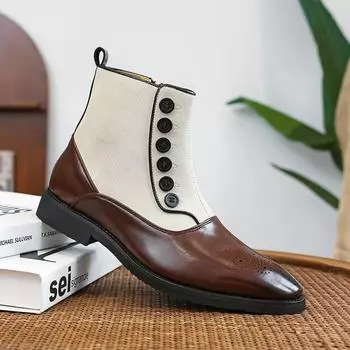 Роскошные брендовые мужские повседневные туфли зимние высокие рабочие деловые ботильоны для мужчин кожаные ботинки челси деловая уличная обувь 38 чёрный
