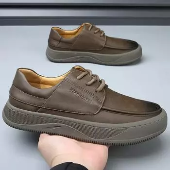 Роскошные брендовые мужские туфли Muller из натуральной кожи, удобные противоскользящие прогулочные туфли для отдыха на открытом воздухе, 2024 г., новые повседневные кожаные туфли-оксфорды на шнуровке 38 жёлтый