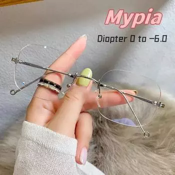 Роскошные брендовые очки без оправы для близорукости с защитой от синего света, женские и мужские очки, безрамочные золотые металлические защитные очки с диоптриями до -6,0 0
