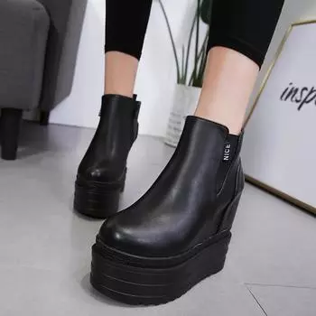 Роскошные брендовые популярные женские ботинки на высокой платформе, модные ботильоны на высоком каблуке, женская черная вечерняя обувь на танкетке, осень 2020 34 чёрный