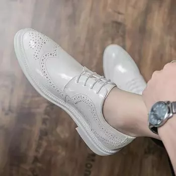 Роскошные брендовые туфли-оксфорды на толстой подошве, формальные белые кожаные туфли для жениха, туфли на низком каблуке со шнуровкой, остроносые туфли дерби 38 чёрный