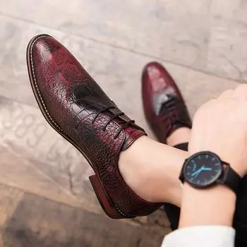 Роскошные брендовые туфли с крокодиловым узором, мужские кожаные туфли на шнуровке, повседневные кожаные туфли без застежек, мокасины с толстой подошвой, высокое качество 38 чёрный
