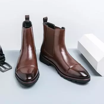 Роскошные брендовые высокие кожаные туфли мужские ботинки формальные кожаные туфли-оксфорды деловые ботинки челси ботильоны мужские 38-46 38 чёрный