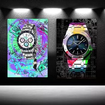 Роскошные брендовые знаменитые наручные часы Современные граффити Картины Настенное искусство Печать на холсте Скандинавские постеры Декор для гостиной Картины для дома 21x30cm No Framed белый