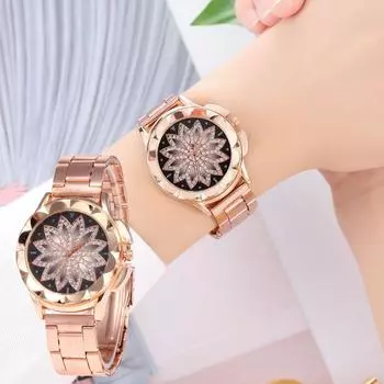 Роскошные часы для девочек, кварцевые часы с ремешком из нержавеющей стали, повседневные часы-браслет розового золота