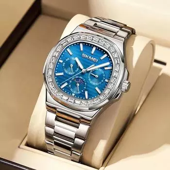 Роскошные часы для мужчин, деловые кварцевые наручные часы для мужчин, водонепроницаемые, светящиеся, хронограф, мужские часы из нержавеющей стали синий