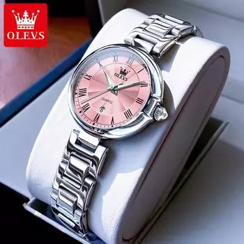 Роскошные часы для женщин, элегантные кварцевые часы, водонепроницаемые, светящиеся, дата, нержавеющая сталь, женские часы розовый