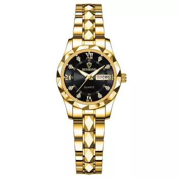 Роскошные часы для женщин Высококачественные водонепроницаемые женские часы с датой и неделей из нержавеющей стали для повседневного ношения кварцевые женские часы