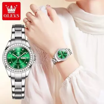 Роскошные часы с двойным календарем для женщин, женские часы из нержавеющей стали, римские кварцевые наручные часы, водонепроницаемые синий