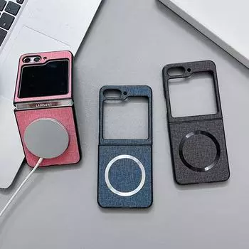 Роскошные чехлы для телефонов Magsafe из льняной ткани для Samsung Galaxy Z Flip 5 4 3 ZFlip 5 Flip5 PC противоударный магнитный чехол For Samsung Z Flip 3 зелёный