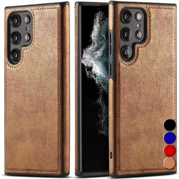 Роскошные чехлы для телефонов Samsung Galaxy S23 S23 S22 S22 Plus, ультра кожаный чехол, тонкий противоударный защитный чехол For Samsung Galaxy S23 чёрный