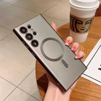 Роскошные чехлы с магнитной беспроводной зарядкой для Samsung S22 S23 S24 Ultra Plus S21 Fe, противоударный мягкий бампер, задняя крышка For Samsung S22