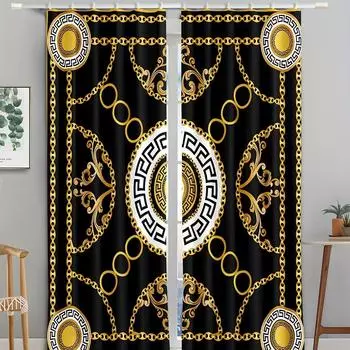 Роскошные черно-золотые эстетические геометрические абстрактные шторы на окна для детей, спальни, гостиной, кухни, двери, домашний декор, 2 шт. W50 X H130(CM)X2&Hook