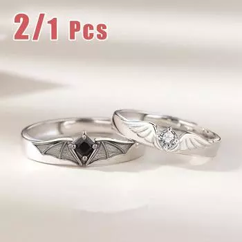 Роскошные цирконовые кольца для пар ангела и демона для женщин и мужчин, романтическая мода, крылья, дизайнерские украшения, регулируемое свадебное обручальное кольцо 1PCS