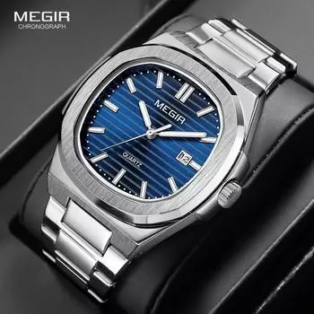 Роскошные деловые часы для мужчин с ремешком из нержавеющей стали, водонепроницаемые, с календарем, мужские кварцевые наручные часы Reloj Hombre серебряный