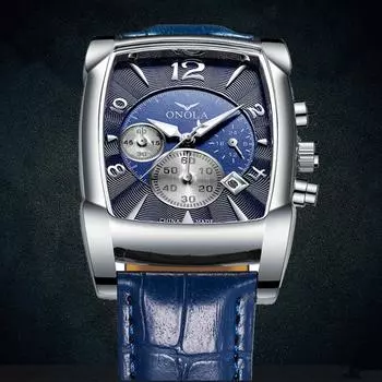 Роскошные деловые часы из нержавеющей стали с кожаным ремешком, водонепроницаемые часы, повседневные кварцевые мужские наручные часы с календарем, хронограф, прямоугольный циферблат кофейный