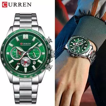 Роскошные деловые многофункциональные мужские часы кварцевые хронографы классические модные светящиеся наручные часы Reloj Hombre серебряный/зелёный