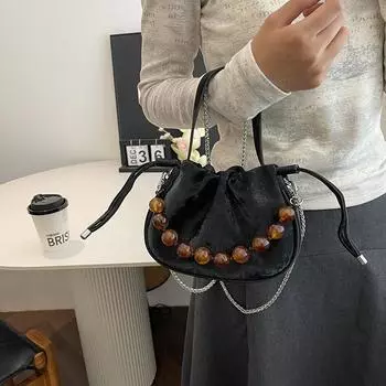 Роскошные дизайнерские маленькие сумки для женщин, новые модные универсальные квадратные женские сумки с жемчужным сплошным шнурком, сумки через плечо и подмышки