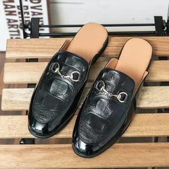 Роскошные дизайнерские мужские туфли с застежкой из крокодиловой кожи, тапочки для мужчин, получешки для мужчин, повседневная обувь, туфли на плоской подошве 38 чёрный