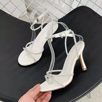 Роскошные дизайнерские сандалии-гладиаторы со стразами, белые туфли на высоком каблуке с ремешком на щиколотке, женские свадебные туфли на шпильке для невесты 42 белый