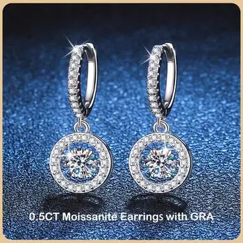 Роскошные дизайнерские серьги-капли с настоящим муассанитом 0,5 карата и бриллиантами, женские свадебные ювелирные изделия, серьги из стерлингового серебра S925 0.5CT Zircon