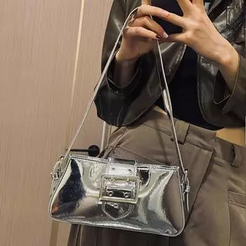 Роскошные дизайнерские сумки для женщин, сумка через подмышку Laser, брендовая сумка через плечо, серебряная шикарная женская сумка с верхней ручкой, сумка-шоппер, кошелек 26.5x5.5x12cm серебряный