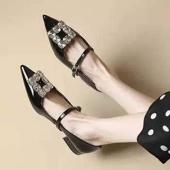 Роскошные дизайнерские туфли Bling Bling, женские туфли с квадратной пряжкой и острым носком, блестящие туфли-лоферы с короткими застежками, свадебные туфли 34 чёрный