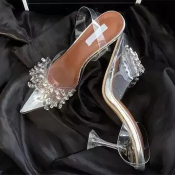 Роскошные дизайнерские женские туфли-лодочки с бабочкой и кристаллами из ПВХ на прозрачном каблуке, элегантные туфли-мюли с острым носком для выпускного вечера Zapatos Mujer 35