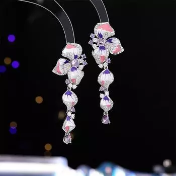 Роскошные длинные серьги-бабочки с супер-вспышкой из циркона, серебряные серьги-иглы для банкетного платья светской львицы