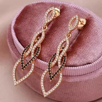 Роскошные длинные серьги из белого и черного золота с цирконием для женщин, винтажные свадебные аксессуары, повседневные ювелирные украшения золотой