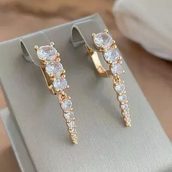 Роскошные длинные серьги-капли с четырьмя когтями и цирконием для женщин, золотые свадебные ювелирные изделия с кристаллами золотого цвета золотой