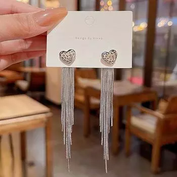 «Роскошные длинные серьги-кисточки Love из серебра 925 пробы — эксклюзивный дизайн, возможность менять образ» A1223 серебряный