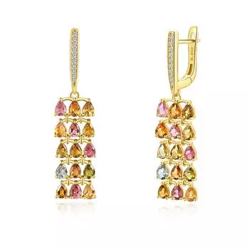 Роскошные длинные серебряные серьги с мультитурмалином и застежкой из натурального драгоценного камня, модные украшения для женщин и девочек, подарки на годовщину и особые случаи розовый/коричневый