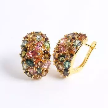 Роскошные драгоценные натуральные разноцветные серьги с турмалином Редкие благородные женские серебряные украшения S925 Подарок на годовщину и свадьбу L серебряный