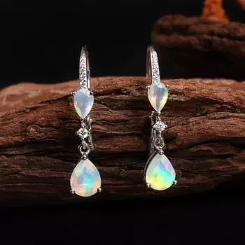 Роскошные драгоценные серьги с натуральным опалом, камень октября, стерлинговое серебро 925 пробы, ювелирные украшения, подарок на день рождения для женщин и девочек M белый