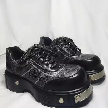 Роскошные Drsign 2024 Весна Новые Черные Кожаные Туфли, Увеличивающие Рост Для Мужчин Металлическая Отделка Носка Модная Уличная Повседневная Одежда 37 чёрный