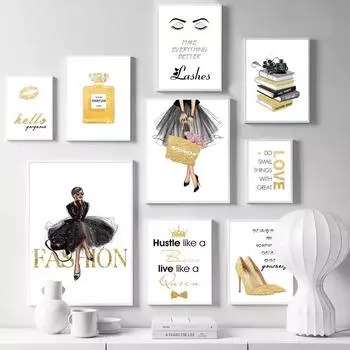 Роскошные духи, модные девушки, цитаты, высокие каблуки, золотые губы, постер, салон красоты, холст, картина, настенные художественные фотографии, домашний декор для спальни 21x30cm No Framed