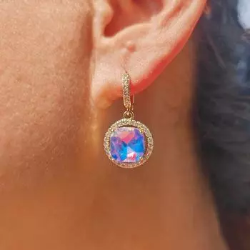 Роскошные фиолетовые блестящие круглые висячие серьги для женщин, модные серьги с кубическим цирконием, ювелирные изделия, аксессуары для вечеринок фиолетовый