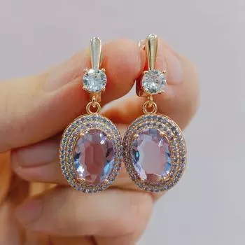 Роскошные фиолетовые овальные серьги-капли для женщин, новинка 2023 года, модные серьги с цирконом золотого цвета, свадебные украшения, аксессуары фиолетовый
