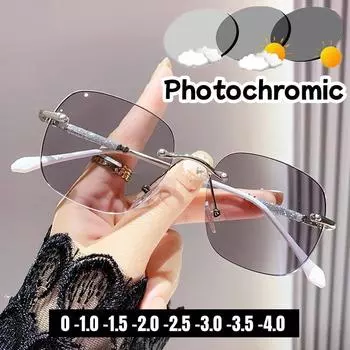 Роскошные фотохромные минусовые смотровые очки, женские квадратные очки без оправы для близорукости, ретро солнцезащитные очки для вождения для мужчин, от 0 до -4,0 -3.0