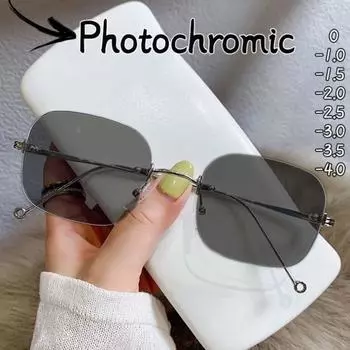 Роскошные фотохромные очки для близорукости унисекс, модные очки без оправы с коротким прицелом, женские винтажные солнцезащитные очки с минусом диоптрий 0