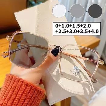 Роскошные фотохромные очки для чтения для женщин, унисекс, винтажные солнцезащитные очки для путешествий, меняющие цвет, мужские ретро-квадратные очки для пресбиопии 0