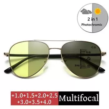 Роскошные фотохромные очки для пресбиопии, ретро-квадратные очки с изменением цвета и диоптриями, сверхлегкие мультифокальные очки до +4,0 1.0 золотой